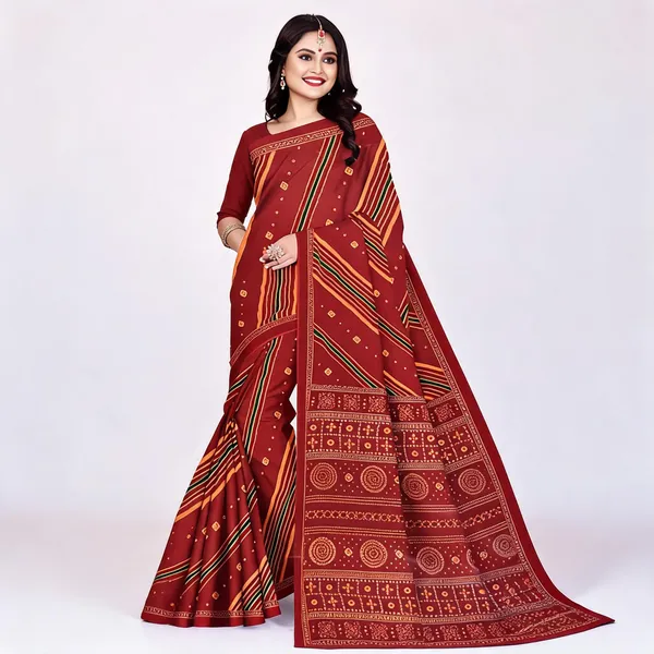 Maroon_Pure_Cotton_Printed_Saree_For_Women