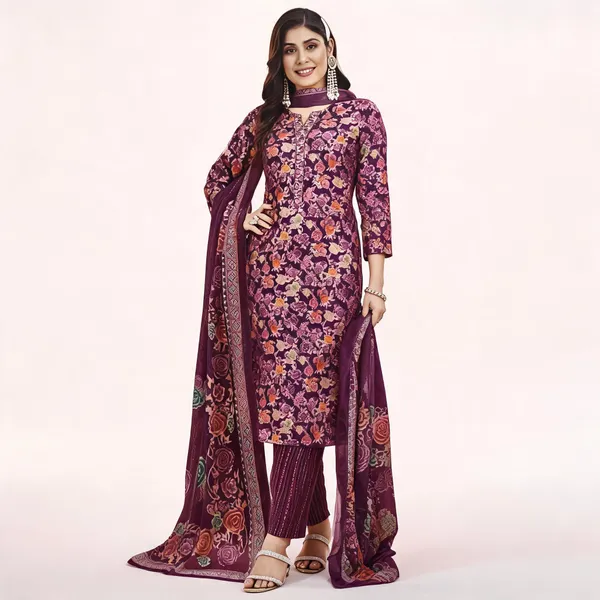 Purple_Cotton_Silk_Floral_Print_Ethnic_Unstitched_Suit_Set_For_Women