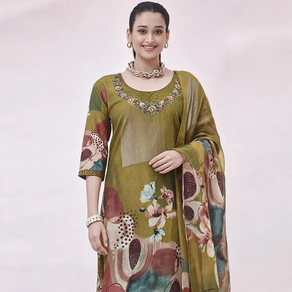 Olive_Green_Silk_Printed_Suit_Set_For_Women