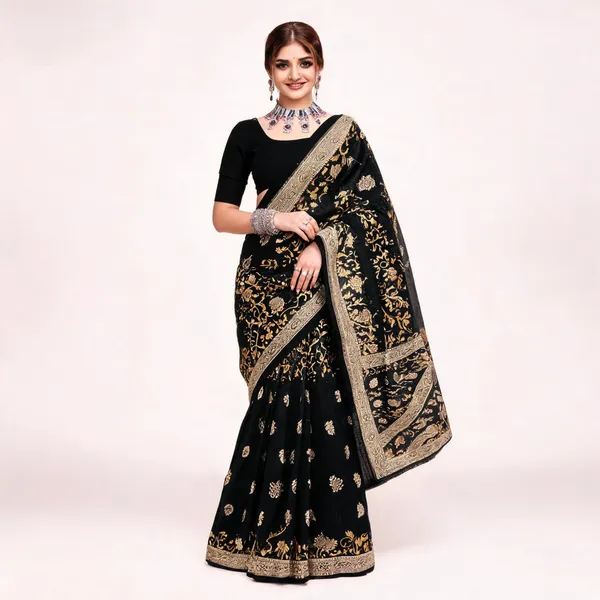 Black_Pure_Cotton_Printed_Saree_For_Women
