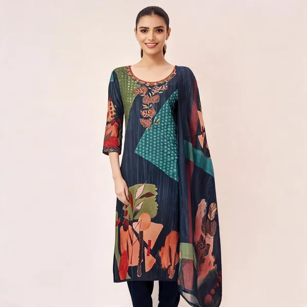 Navy_Silk_Printed_Ethnic_Suit_Set_For_Women