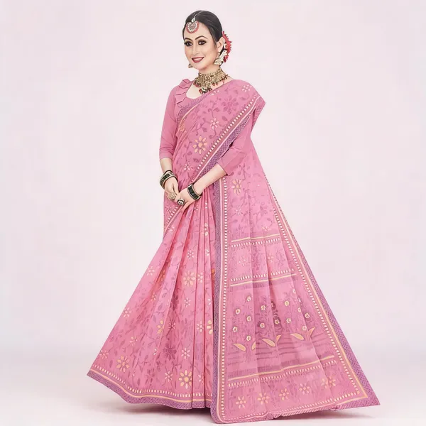 Pink_Pure_Cotton_Floral_Print_Saree_For_Women