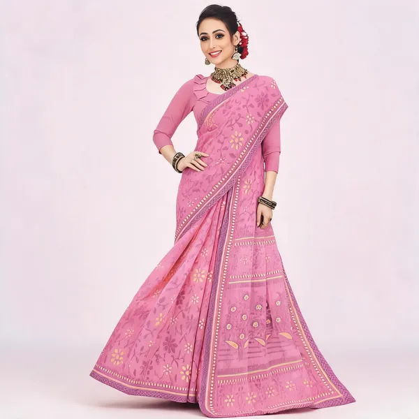 Pink_Pure_Cotton_Floral_Print_Saree_For_Women