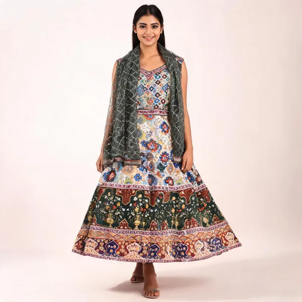 Multicolour_Silk_Gujarati_Flared_Lehenga_Choli_With_Dupatta_For_Women