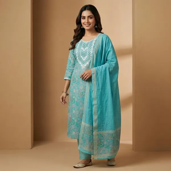 Teal_Cotton_Floral_Print_Embroidered_Unstitched_Suit_For_Women