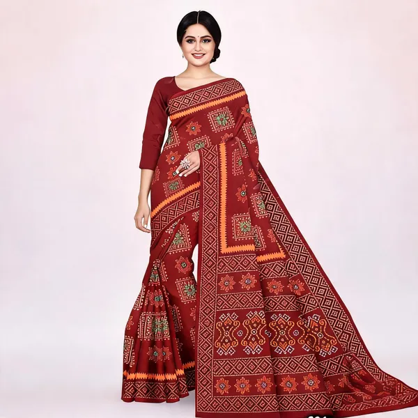Maroon_Pure_Cotton_Printed_Saree_For_Women