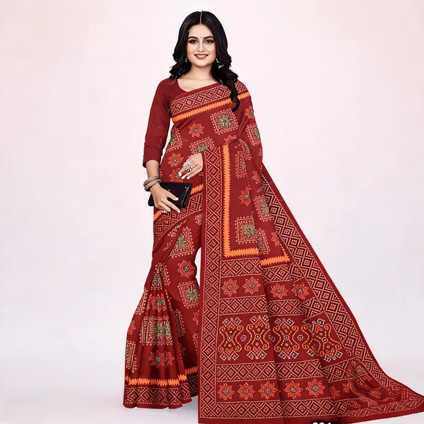 Maroon_Pure_Cotton_Printed_Saree_For_Women