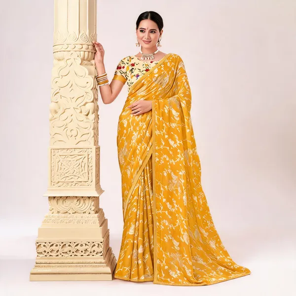 Mustard_Chiffon_Printed_Saree_For_Women