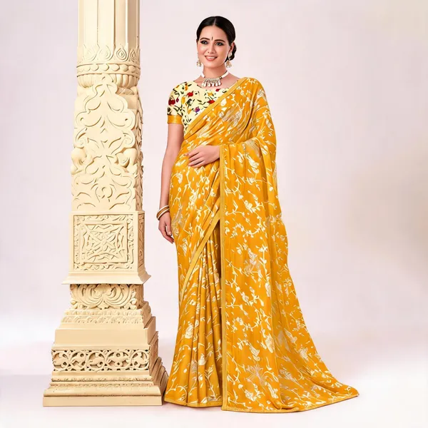Mustard_Chiffon_Printed_Saree_For_Women