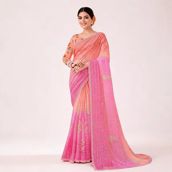 Pink_Chiffon_Floral_Printed_Saree_For_Women