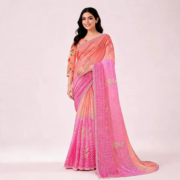 Pink_Chiffon_Floral_Printed_Saree_For_Women
