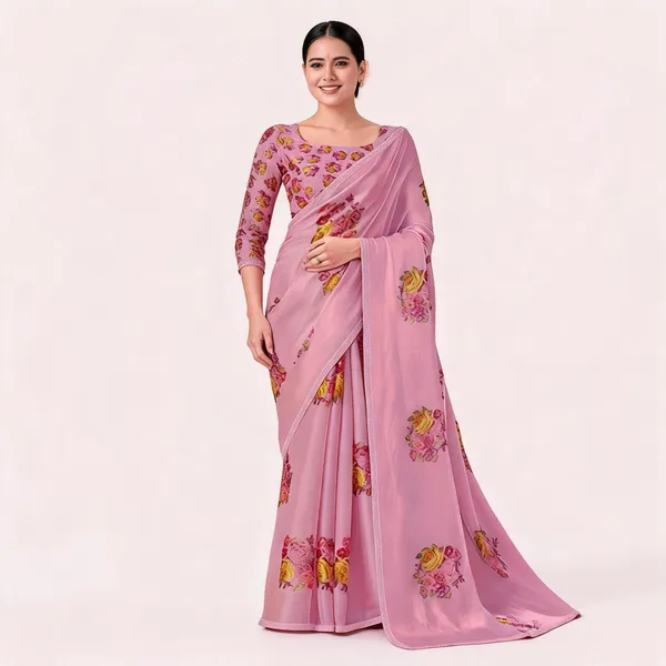 Pink_Chiffon_Floral_Printed_Saree_For_Women