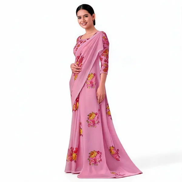 Pink_Chiffon_Floral_Printed_Saree_For_Women