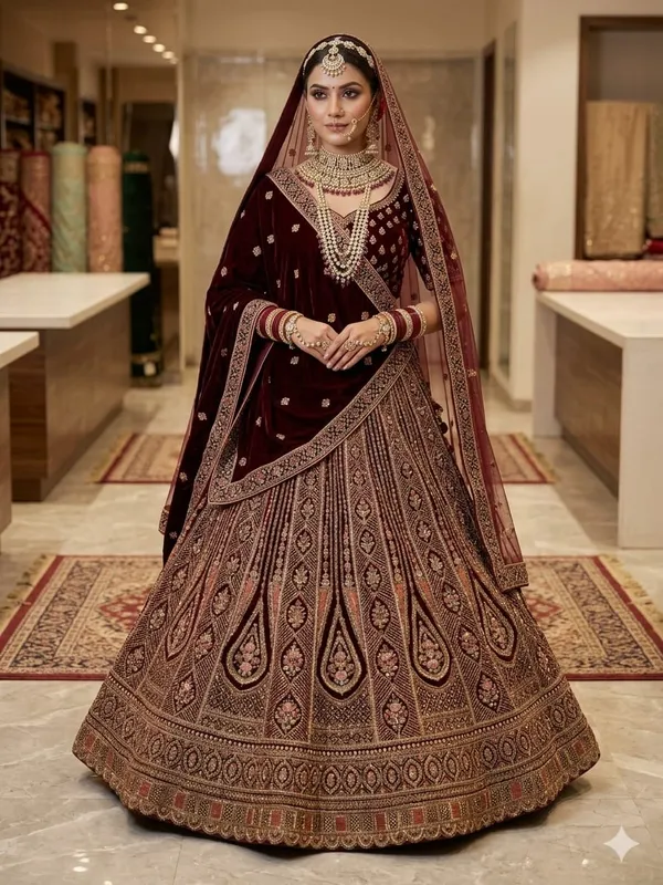 Maroon_Velvet_Bridal_Lehenga_Set