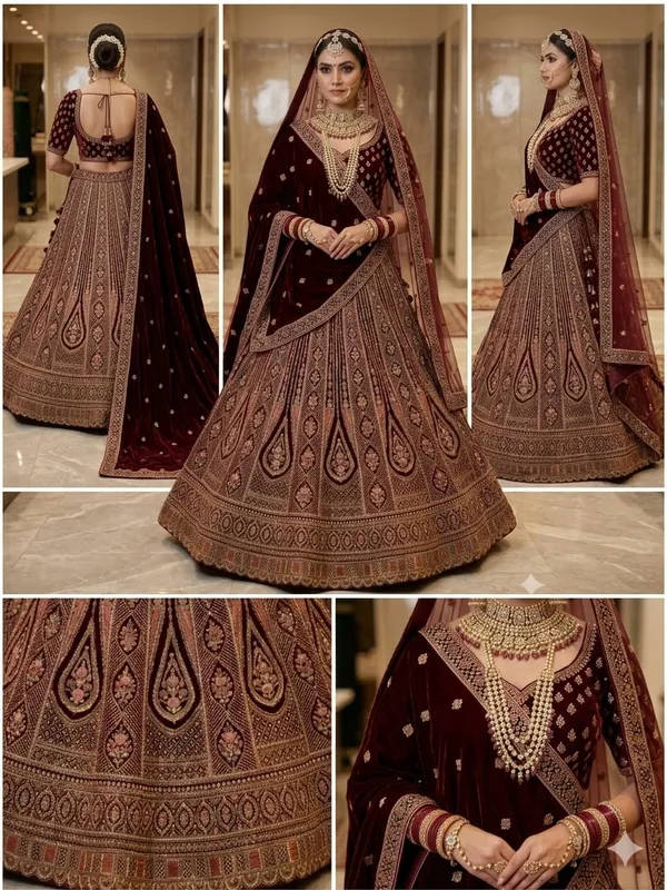 Maroon_Velvet_Bridal_Lehenga_Set