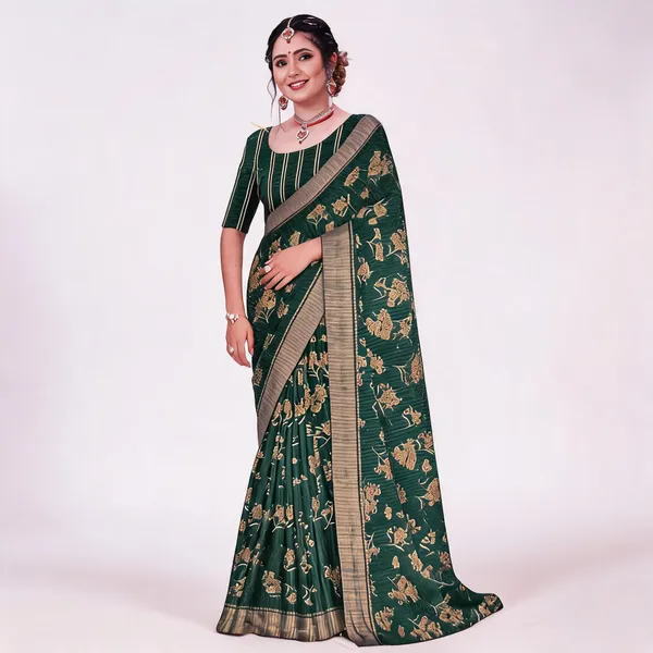 Green_Georgette_Printed_Saree_For_Women