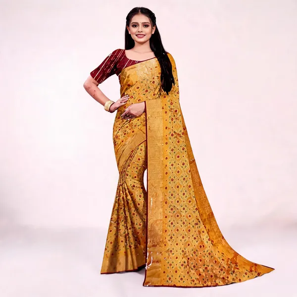 Mustard_Georgette_Printed_Saree_For_Women