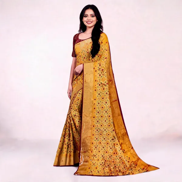 Mustard_Georgette_Printed_Saree_For_Women