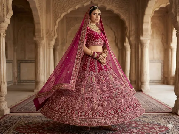 Rani_Pink_Velvet_Bridal_Lehenga_Set