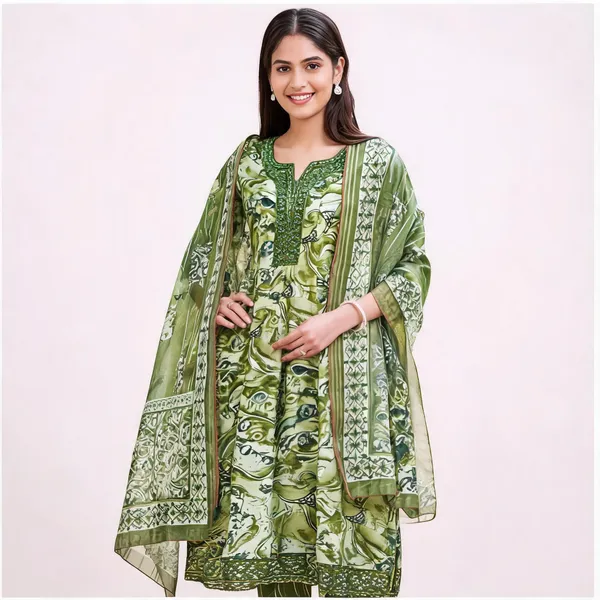 Green_Linen_Cotton_Printed_Ethnic_Suit_Set_For_Women