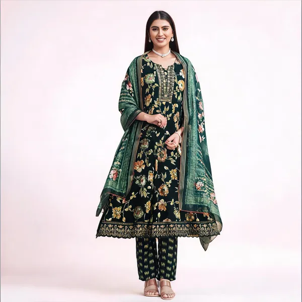 Green_Linen_Cotton_Floral_Print_Suit_Set_For_Women