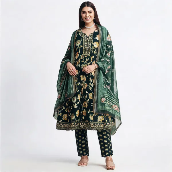 Green_Linen_Cotton_Floral_Print_Suit_Set_For_Women