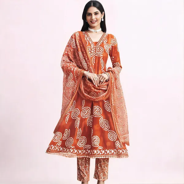 Rust_Linen_Cotton_Anarkali_Printed_Suit_Set_For_Women