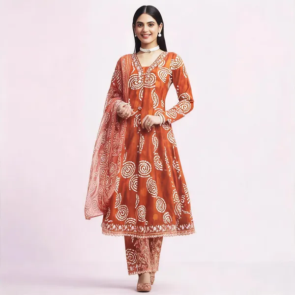 Rust_Linen_Cotton_Anarkali_Printed_Suit_Set_For_Women