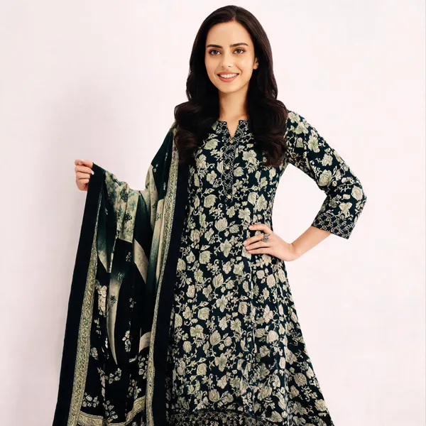Black_Linen_Cotton_Floral_Print_Ethnic_Suit_Set_For_Women