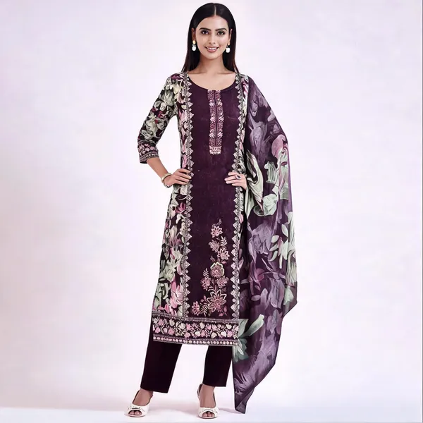 Purple_Silk_Floral_Print_Straight_Kurta_Suit_Set_For_Women