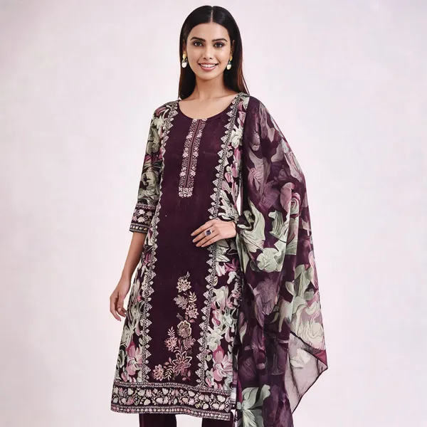 Purple_Silk_Floral_Print_Straight_Kurta_Suit_Set_For_Women