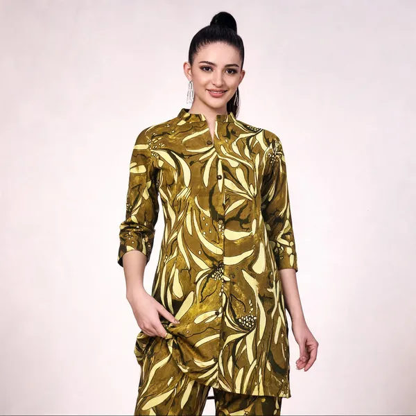Olive_Cotton_Printed_Kurta_Pant_Suit_Set_For_Women