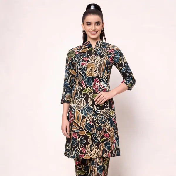 Black_Cotton_Floral_Print_Kurta_Suit_Set_For_Women