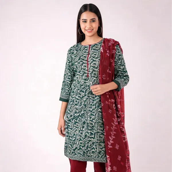 Green_Cotton_Printed_Suit_Set_For_Women