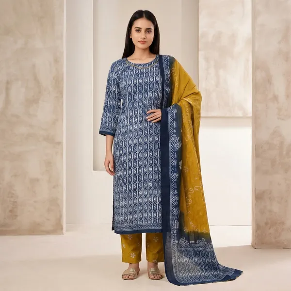 Blue_Cotton_Printed_Salwar_Suit_Set_For_Women