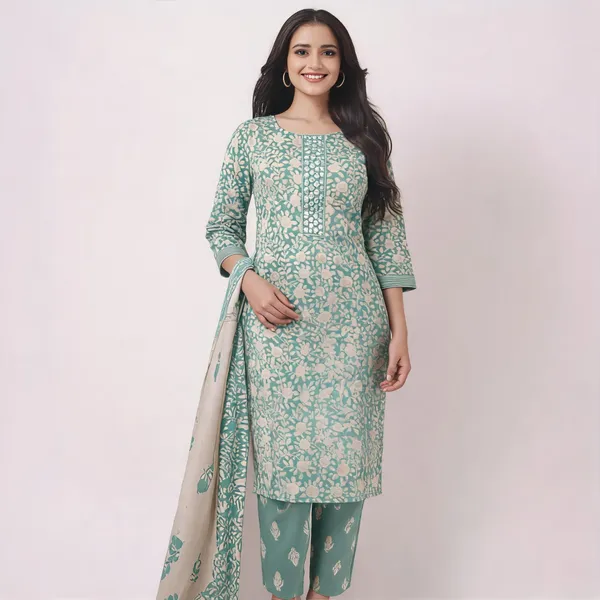 Green_Cotton_Floral_Print_Straight_Suit_Set_For_Women