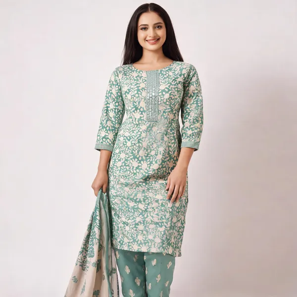 Green_Cotton_Floral_Print_Straight_Suit_Set_For_Women