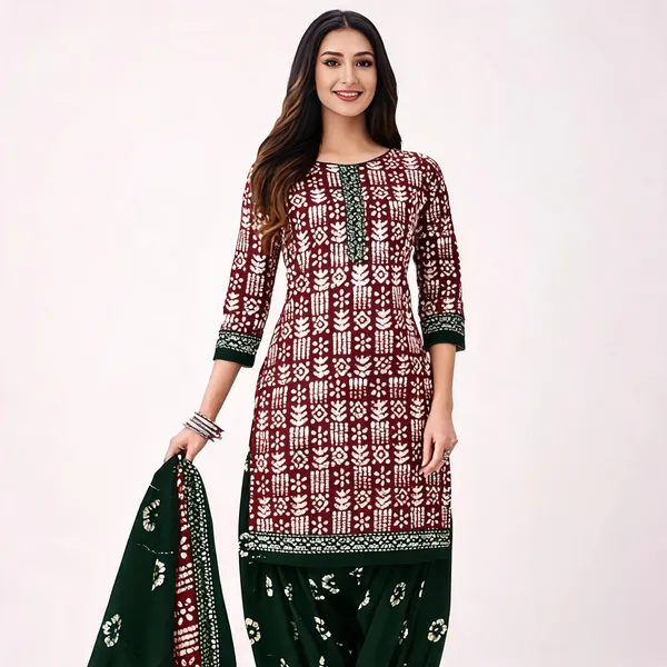Maroon_Cotton_Batik_Print_Unstitched_Suit_Set_For_Women