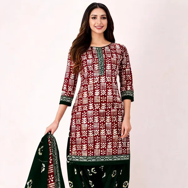 Maroon_Cotton_Batik_Print_Unstitched_Suit_Set_For_Women