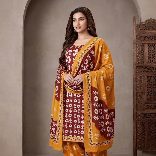 Maroon_Cotton_Printed_Unstitched_Suit_Set_For_Women