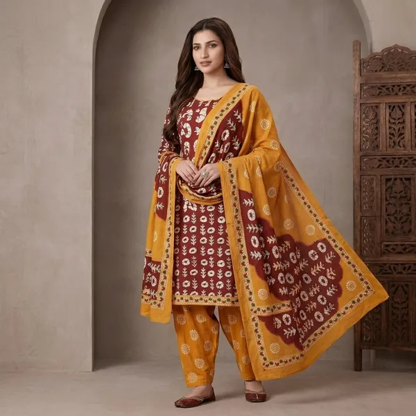 Maroon_Cotton_Printed_Unstitched_Suit_Set_For_Women