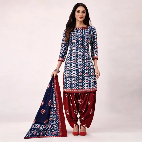 Navy_Blue_Cotton_Batik_Print_Unstitched_Suit_Set_For_Women