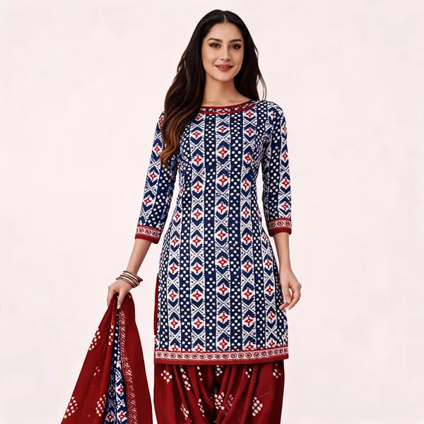 Navy_Blue_Cotton_Batik_Print_Unstitched_Suit_Set_For_Women
