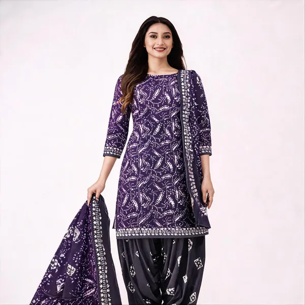 Purple_Cotton_Batik_Print_Unstitched_Suit_Set_For_Women
