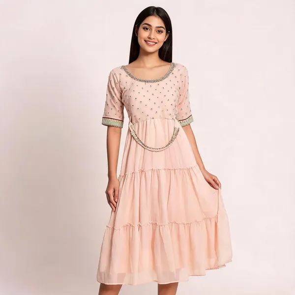 Peach_Chinon_Embellished_Tiered_Dress_For_Women