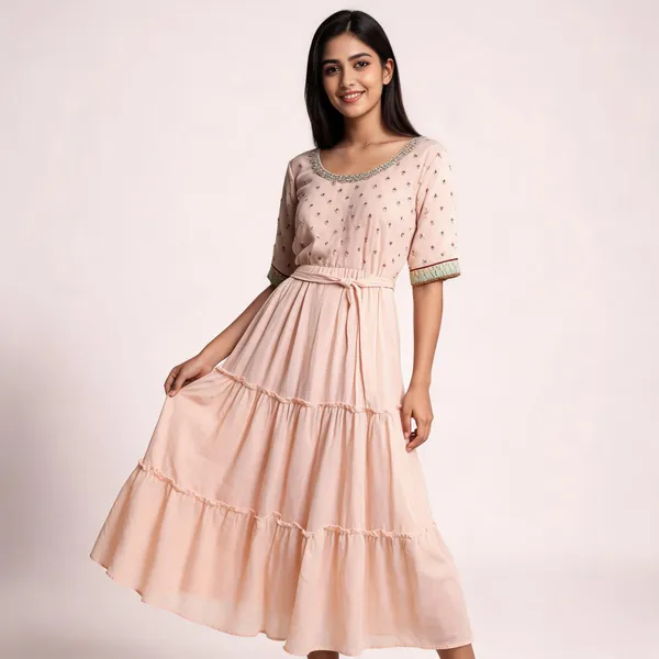 Peach_Chinon_Embellished_Tiered_Dress_For_Women
