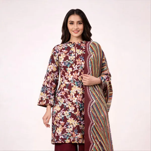 Maroon_Cotton_Floral_Print_Unstitched_Suit_Set_For_Women