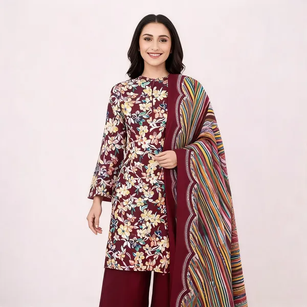 Maroon_Cotton_Floral_Print_Unstitched_Suit_Set_For_Women