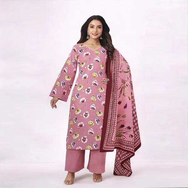 Pink_Cotton_Floral_Print_Unstitched_Suit_Set_For_Women