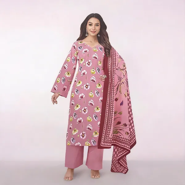 Pink_Cotton_Floral_Print_Unstitched_Suit_Set_For_Women